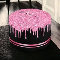 Monogram Hot Pink + Black Glitter Drip Ottoman Pod