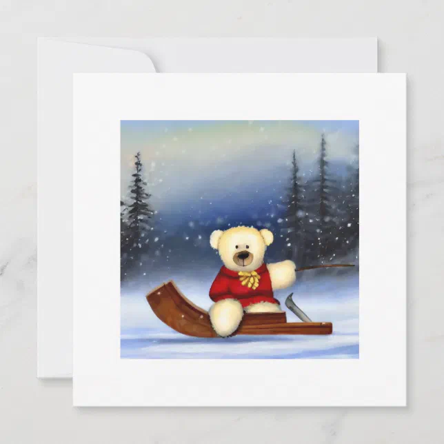 Bear on a sledge in the snow