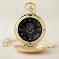 Filigree Goth Day of the Dead Skull  Pocket Watch