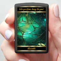 Vibrant Emerald Holographic Texture Zippo Lighter