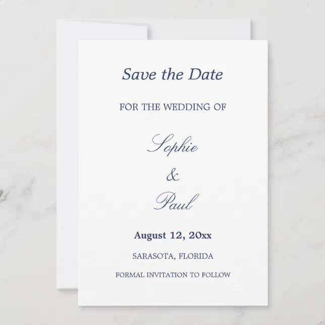 Elegant Minimalist Navy Blue Wedding Save the Date