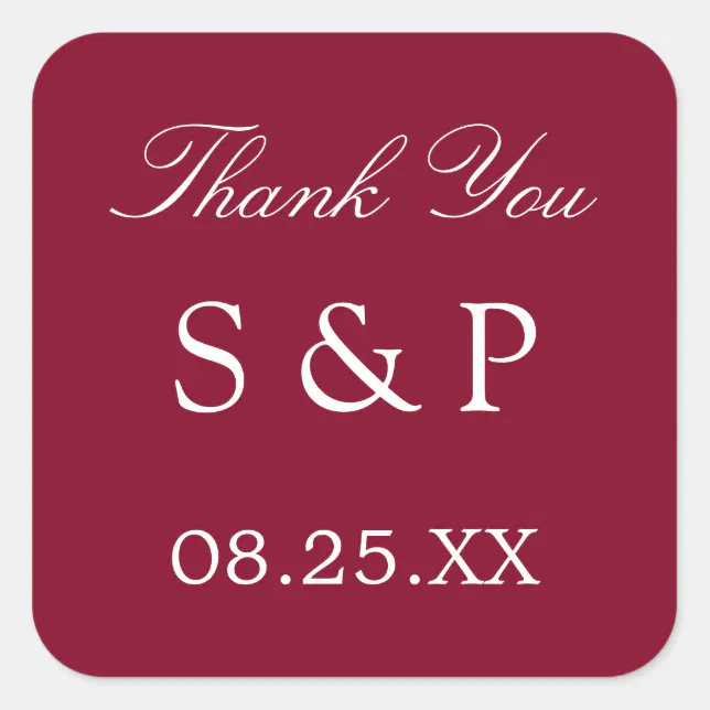 Burgundy Wedding Favor Thank You Sticker