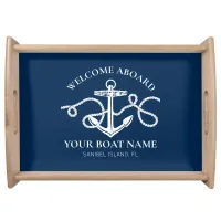 Nautical Anchor Custom Boat Name Navy Blue  Serving Tray