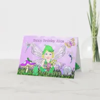 Whimsical Fairy Elf on Magic Mushroom Birthday Card