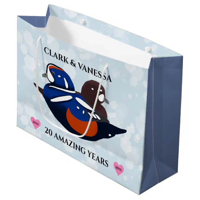 Harlequin Ducks Lovebirds Any Anniversary Year Large Gift Bag