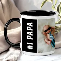 Number One Papa Black Custom 4 Photo Collage Mug