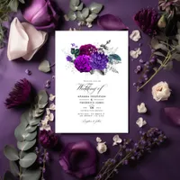 Vintage Royal Purple and Silver Floral Wedding Invitation