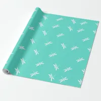 Teal  and White Dragonfly Wrapping Paper