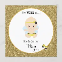 *~* Baby Bee Glitter Baby Girl Shower Invitation