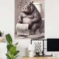 Hippo on the Toilet Reading Newspapers Poster