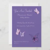 Pretty Pink & Purple Butterflies Any Age Birthday Invitation