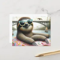 Adorable Sloth floating in a Doughnut  Postcard