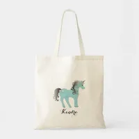 Personalized | Blue and Gray Unicorn Tote Bag