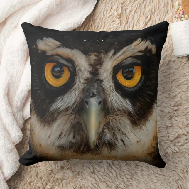 Mesmerizing Golden Eyes of a Spectacled Owl Throw Pillow