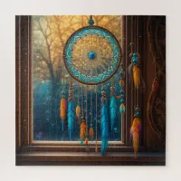 Dreamcatcher in a Window Fall Leaves Jigsaw Puzzle