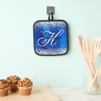 Silver Glitter Royal Blue Foil Fancy Monogram