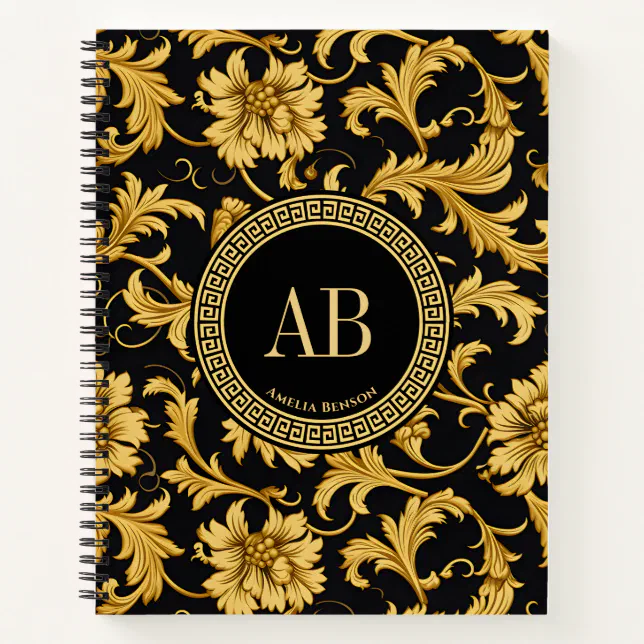 Monogram Black Gold Classy Elegant Luxury Style Notebook