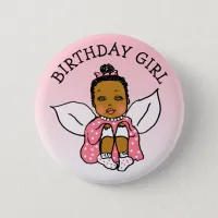 Coral African-American Fairy Birthday Girl Button