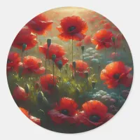 Red Poppies Floral Wedding Welcome Classic Round Sticker