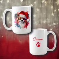 Papillon Dog in Santa Hat Christmas Personalized Coffee Mug