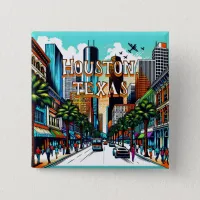 Houston, Texas Downtown City View Abstract Art Button
