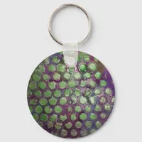 Purple Raine, Abstract  in Purple and Green Dots Keychain