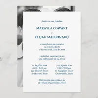 Spanish Minimalist Blue & White Two Reception Invitation