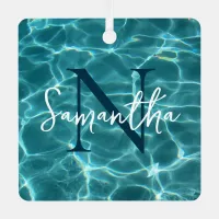 Aqua Teal Swimming Pool Photo Monogrammed Metal Ornament