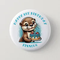 Otter Themed Boy's First Birthday Personalized Button