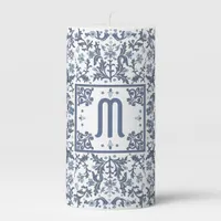 Denim Blue Ornate Monogram Pillar Candle