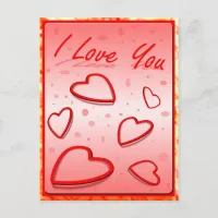 I Love You with Hearts Pink Background Postcard