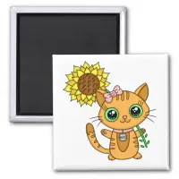 Cute Kawaii Cat Holding Flower Magnet