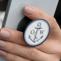 Nautical Anchor Monogram Navy Blue White PopSocket