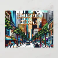 Houston, Texas Downtown City View Abstract Art Postcard