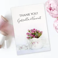 Pink Rose Flowers in Teapot Wedding Thank You Note