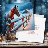 Pretty Brown Horse with Bow Christmas Personalized Card