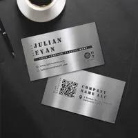 Modern Shiny Brushed Metal Bold Stencil Masculine Business Card