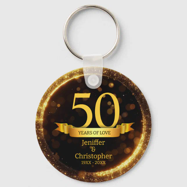 Gold & Black Glitter Edit Year Wedding Anniversary Keychain