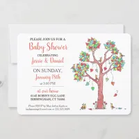 Heart Tree and Birds Gathering Fun Baby Shower Invitation