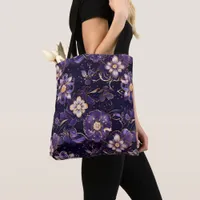 Dark Purple Floral and Faux Gold Tote Bag