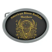 Gold Bison Illustration Surrounded by Nature Belt Buckle