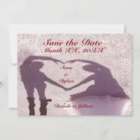 Bridal Couple Silhouette Heart in Sand Wedding Save The Date