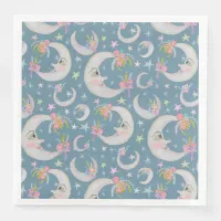 Celestial Over the Moon Stars Flowers Baby Shower Paper Dinner Napkins