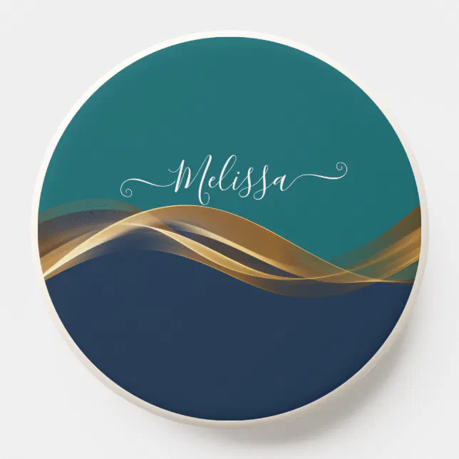 Elegant Gold Waves Blue Teal PopSocket