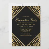 Black Gold Geometric Abstract Graduation Party Invitation