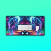 Moon and Panther Holographic Neon Colorful | Desk Mat