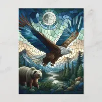Mosaic Bear and Eagle in the Mountains Ai Art Postcard