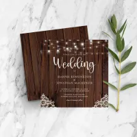 Rustic Wood Lace String Lights Wedding Invitation