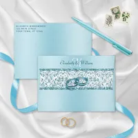 Elegant Monogram Blue Glitter Damask Wedding Envelope