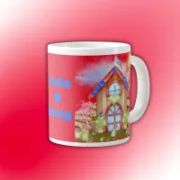 Cottagecore Cozy & Cute colorful on red | Giant Coffee Mug